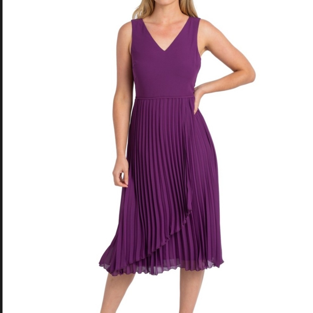 Sam Edelman Plisse V Neck Faux Wrap Dress Women 12 NWT Eggplant Purple MSRP $138